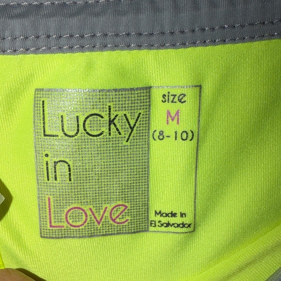 Lucky In Love Not War Neon Yellow Lined Gray Women Medium Stripe Accent Skirt - Picture 4 of 9